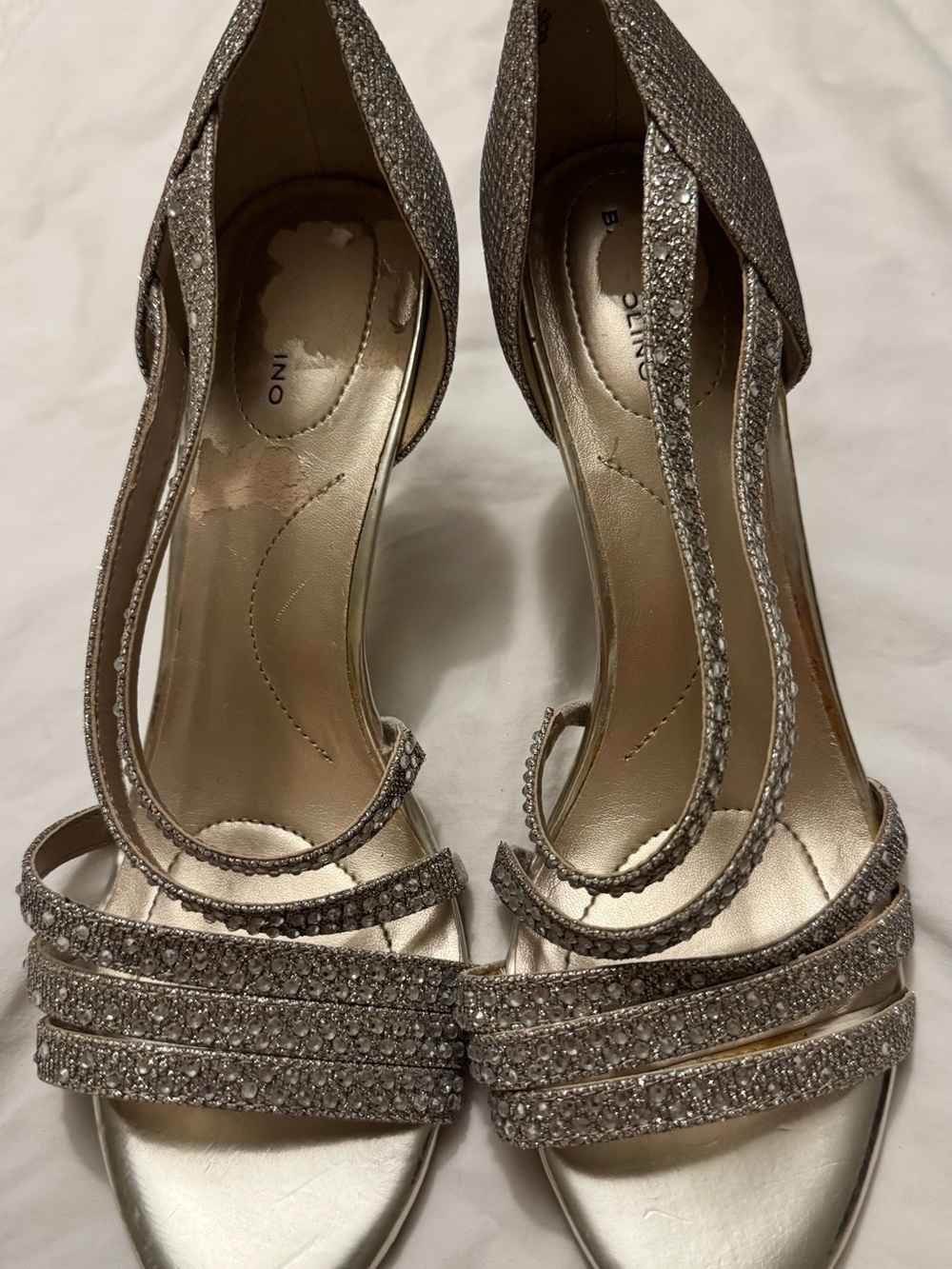 Bandolino Glitter Multi-Strap Dress Heels - Silver